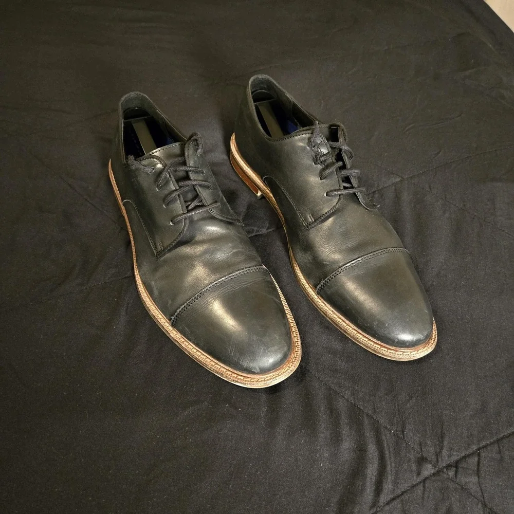 Leather Dress Shoes Mens Size 11.5 Black Cap Toe Derby Business‎ Casual Office